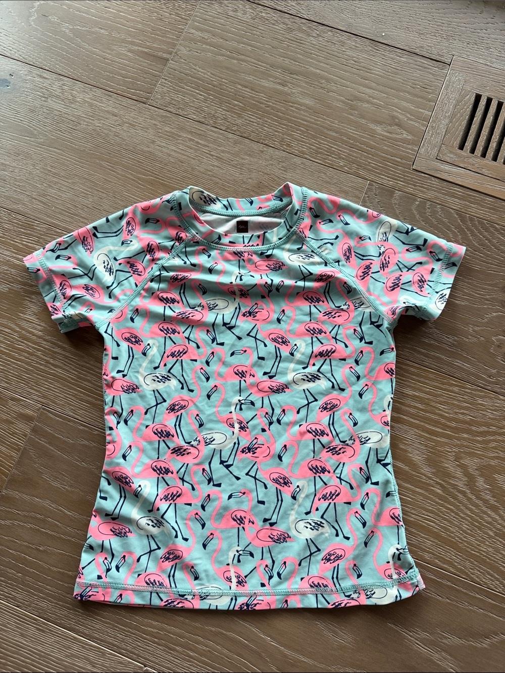 Tea Collection Mint Rashguard with Pink Flamingo Print